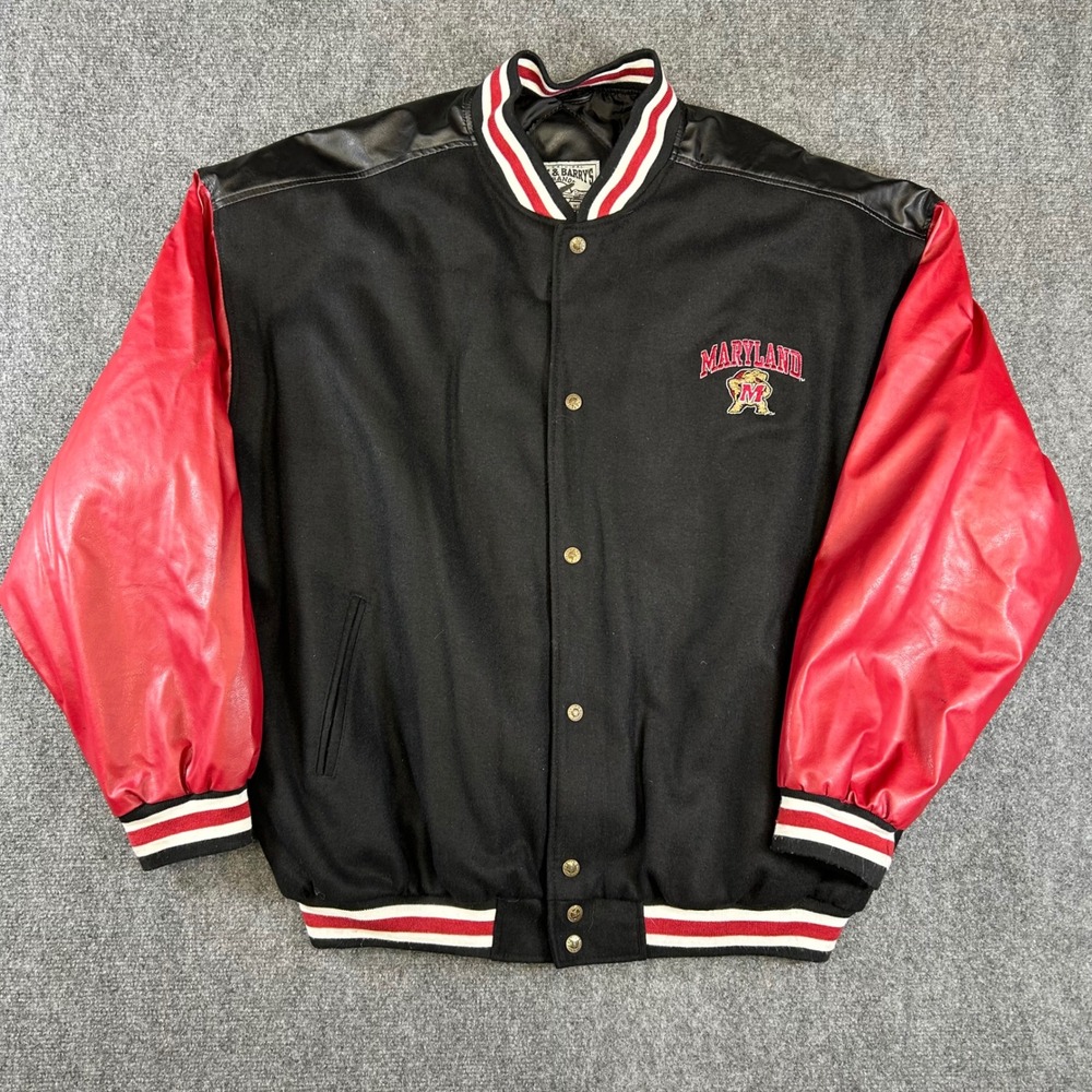 Steve & Barrys Maryland Terrapins Varsity Jacket XXL Black Red Faux Leather Wool